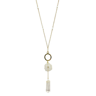 Solar Quartz + Crystal Y Necklace