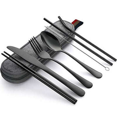 8 Pcs/Set Portable Stainless Steel Dinnerware Set Travel Camping